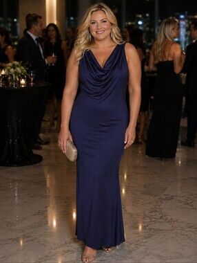 Diane Von Furstenberg Concepts Size 3X Navy Blue Sleeveless Cowlneck Maxi Dress
